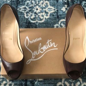 Louboutin Very Prive Brown Peep Toe Platforms